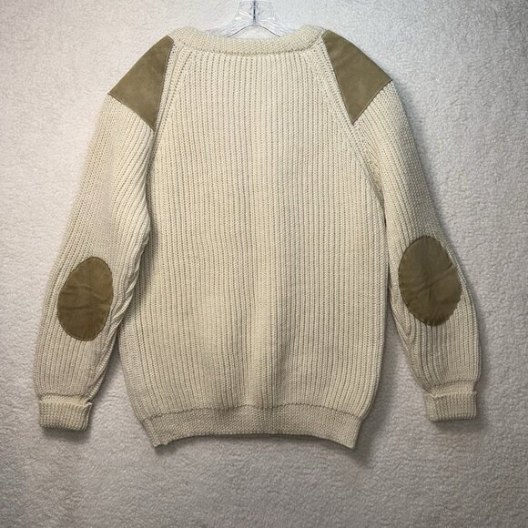 Orvis British Wool Sweater Fisherman Chunky Crew Neck Elbow Patch Cream Ivory XL - Picture 8 of 10